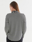 North South Merino Stripe Drop Shoulder Roll Neck Jumper, Black & Ivory product photo View 02 S