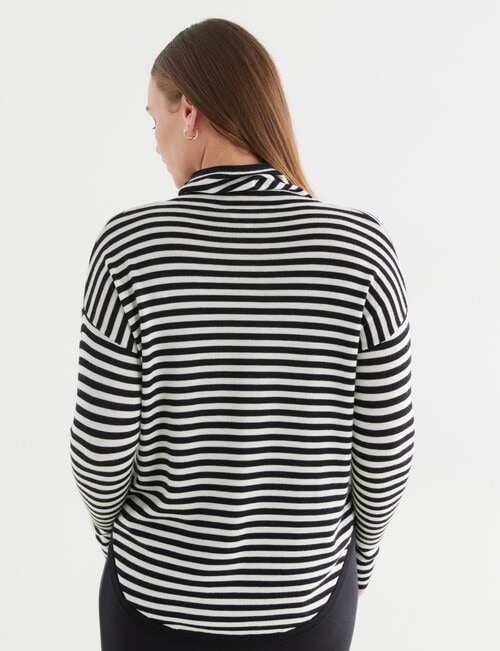 North South Merino Stripe Drop Shoulder Roll Neck Jumper, Black & Ivory product photo View 02 L