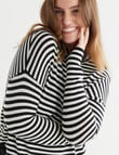 North South Merino Stripe Drop Shoulder Roll Neck Jumper, Black & Ivory product photo View 04 S