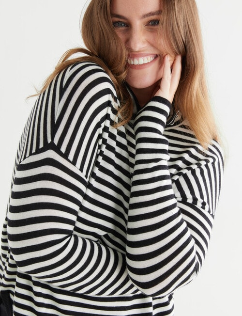 North South Merino Stripe Drop Shoulder Roll Neck Jumper, Black & Ivory product photo View 04 L