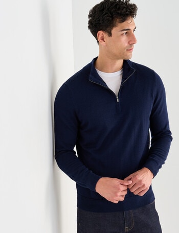 North South Merino Quarter Zip Jumper, Black product photo