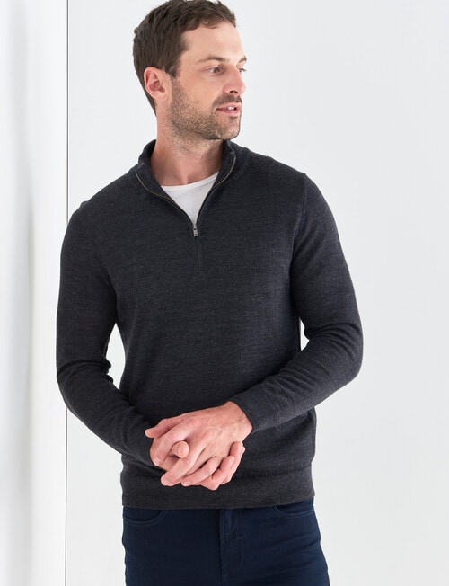 North South Merino Quarter Zip Jumper, Charcoal product photo