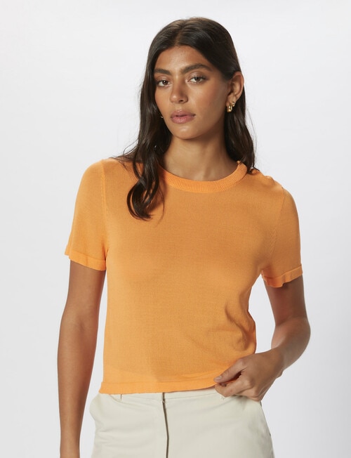 ONLY Effie Short Sleeve Knit Top, Papaya product photo