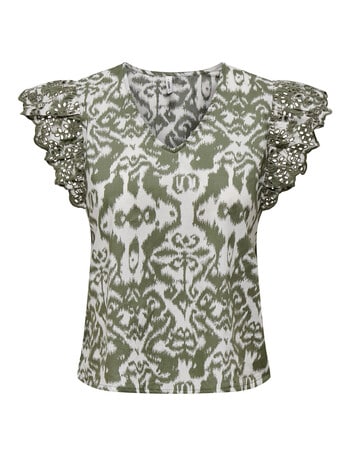 ONLY Lou Embroidered Short Sleeve Frill Top, Kalamata product photo