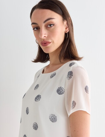 Oliver Black Bloom Spot Short Sleeve Double Layer Top, White & Navy product photo