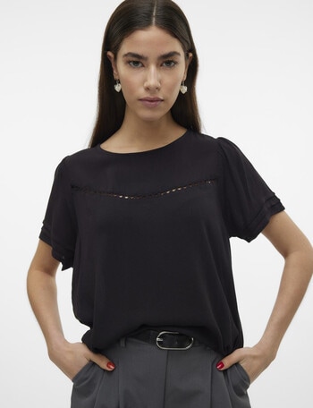 Vero Moda Menny Short Sleeve Lace Top, Black product photo