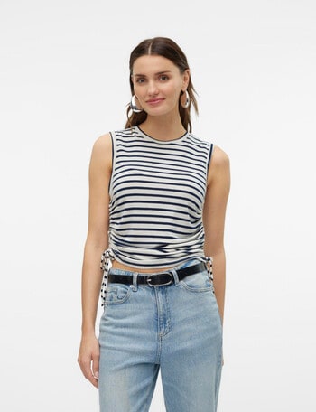 Vero Moda Holly Stripe Sleeveless Short Top, Silver Lining product photo