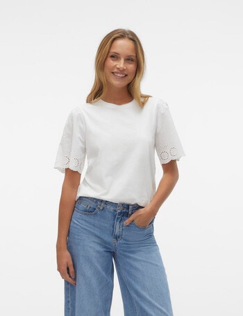 Vero Moda Emily Short Sleeve Top, Snow White product photo