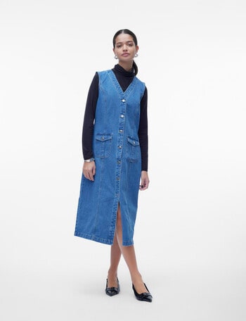 Vero Moda Eden Calf Length Denim Vest, Medium Blue product photo