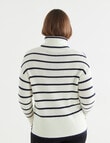 North South Merino Stripe Textured Roll Neck Jumper, Ivory & Navy product photo View 02 S