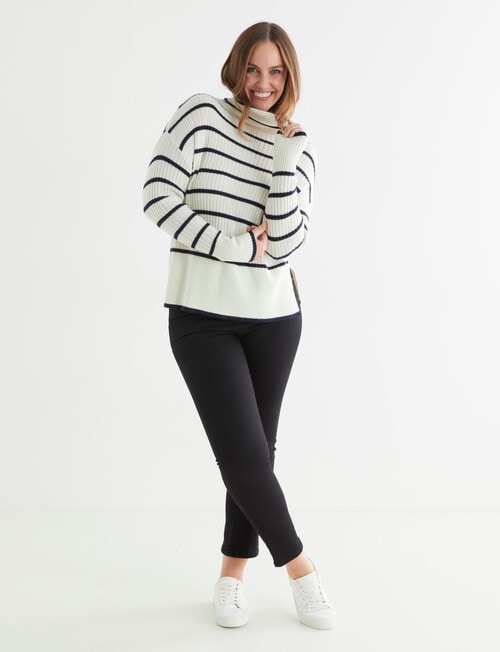 North South Merino Stripe Textured Roll Neck Jumper, Ivory & Navy product photo View 03 L