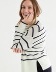 North South Merino Stripe Textured Roll Neck Jumper, Ivory & Navy product photo View 04 S