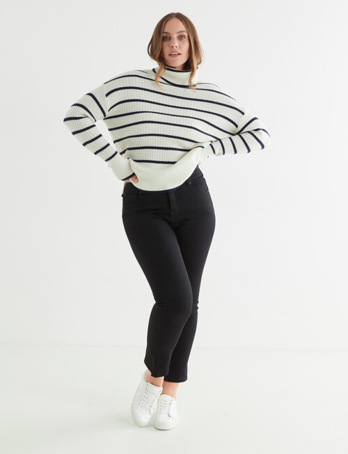 North South Merino Stripe Textured Roll Neck Jumper, Ivory & Navy product photo View 05 L