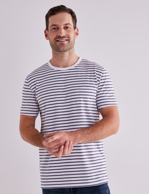 Gasoline Stripe Kace Slub Short Sleeve Tee, White & Grey product photo