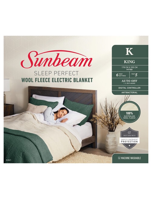 Sunbeam Sleep Perfect Antibacterial Wool Fleece Electric Blanket King