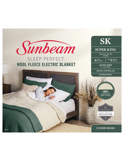 Sunbeam Sleep Perfect Antibacterial Wool Fleece Electric Blanket Super King