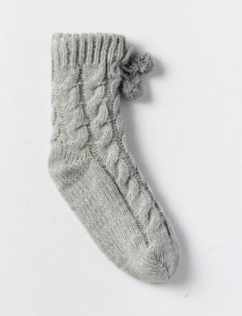 Simon De Winter Home Socks Sherpa Lined Cable Knit Pearl Stone product photo