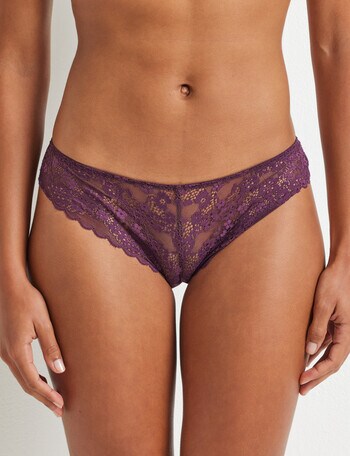 Perfects Be Free Lace Brazilian G-String Brief, Midnight Plum, 8-16 product photo