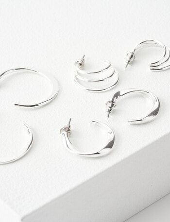 Whistle Accessories Hoop Earring Set, 3-Pack, Imitation Silver product photo