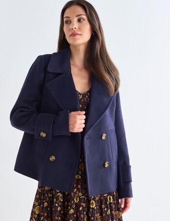 Whistle Long Sleeve Pea Coat, Navy product photo