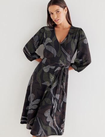 Oliver Black Multi Print Half Sleeve Wrap Dress, Black product photo