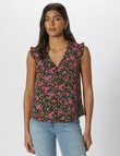 ONLY Safina Floral Short Sleeve Frill Top, Fuchsia Red product photo