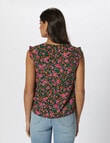 ONLY Safina Floral Short Sleeve Frill Top, Fuchsia Red product photo View 02 S