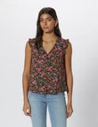 ONLY Safina Floral Short Sleeve Frill Top, Fuchsia Red product photo View 05 S