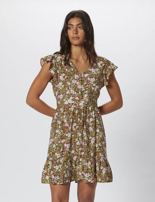 ONLY Sabrina Floral Cap Sleeve V-Neck Dress, Palm product photo