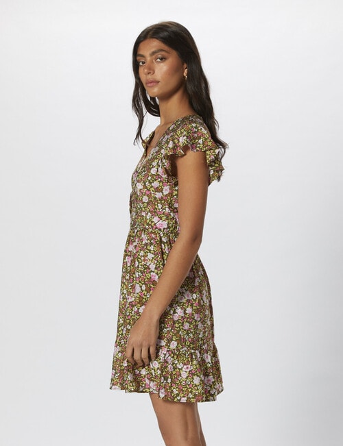 ONLY Sabrina Floral Cap Sleeve V-Neck Dress, Palm product photo View 03 L