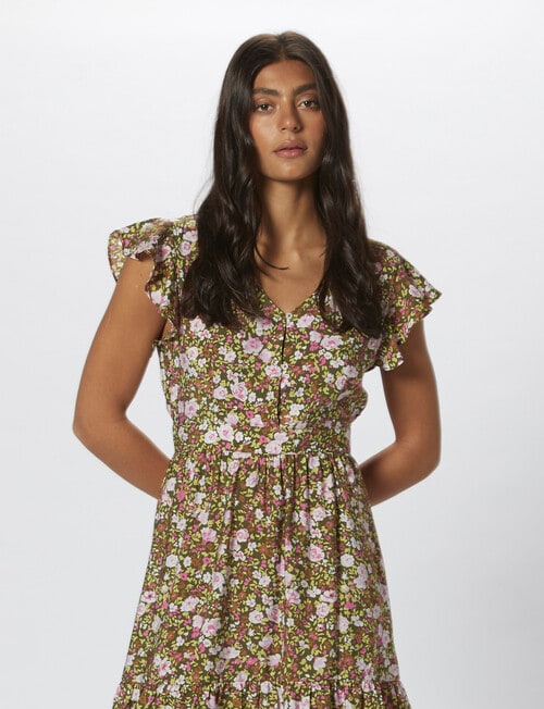 ONLY Sabrina Floral Cap Sleeve V-Neck Dress, Palm product photo View 05 L