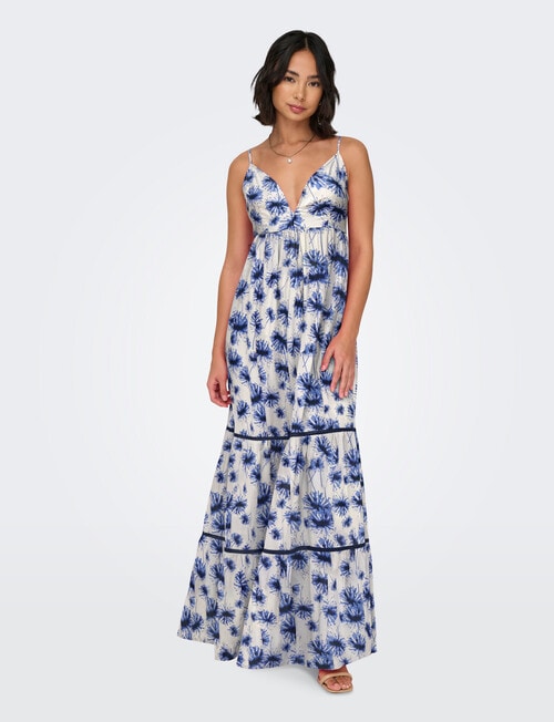 ONLY Daisy Holly Strap Sleeveless Maxi Dress, Bright White & Blue product photo