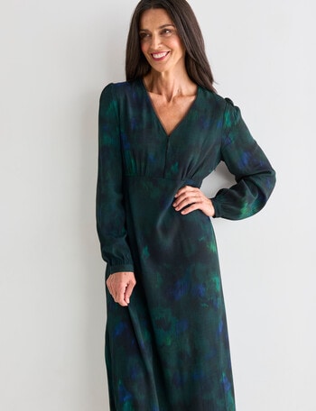 Ella J Long Sleeve V-Neck Dress, Water Lily product photo