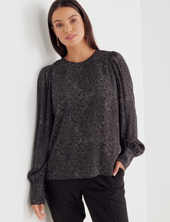 Oliver Black Long Sleeve Fashion Top, Charcoal Snake product photo