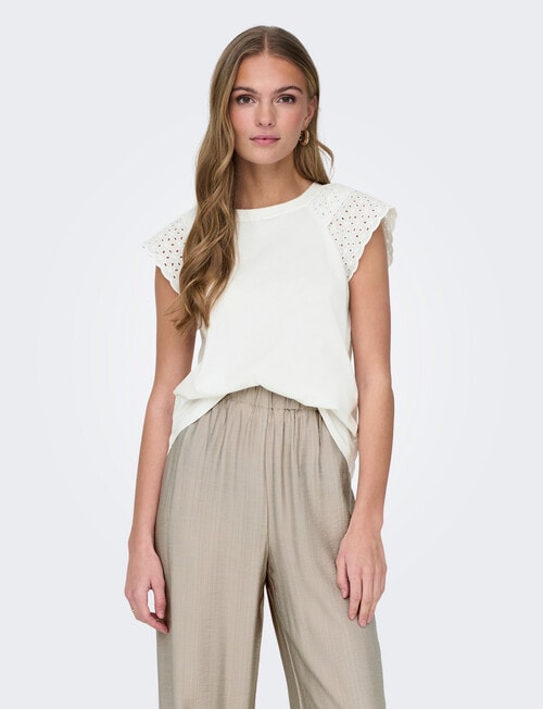 ONLY Xiana Short Ruffled Sleeve Mix Top, Cloud Dancer product photo