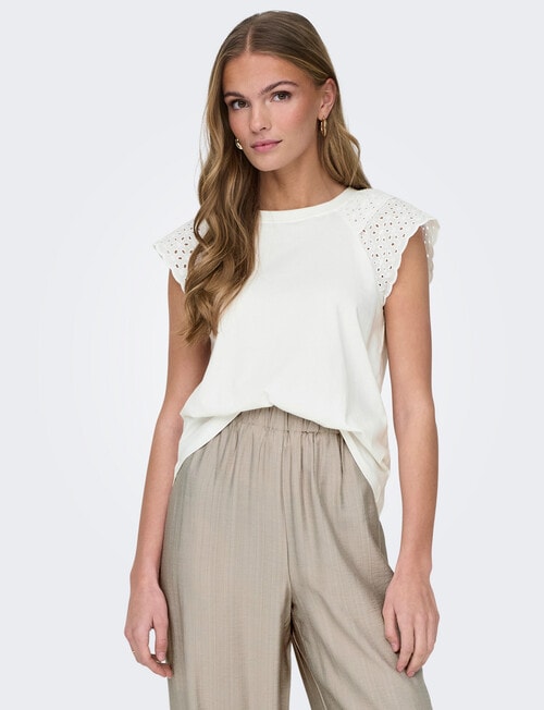 ONLY Xiana Short Ruffled Sleeve Mix Top, Cloud Dancer product photo View 03 L