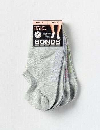 Bonds Logo Lite No Show Socks, 4 Pack, Grey, 3-11 product photo