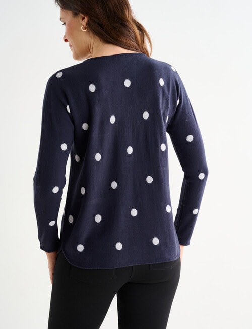 Ella J Curved Hem Jumper, Navy Spots product photo View 02 L