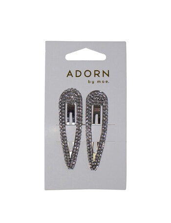 Adorn by Mae One Touch Hair Clips, 2-Pack, Silver Diamante product photo