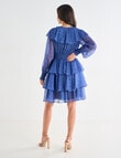 Harlow Long Sleeve V-Neck Ruffle Party Dress, Blue Blooms product photo View 02 S