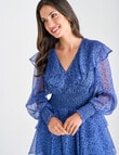 Harlow Long Sleeve V-Neck Ruffle Party Dress, Blue Blooms product photo View 04 S