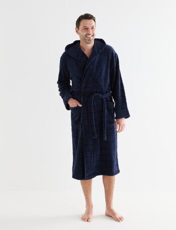 Chisel Fleece Square Carved Hooded Robe, Navy product photo