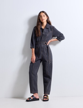 Mineral Ryder Denim Jumpsuit, Washed Black product photo