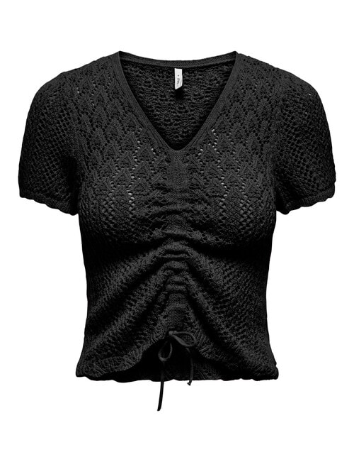 ONLY Nola Short Sleeve Ruching Knit Top, Black product photo