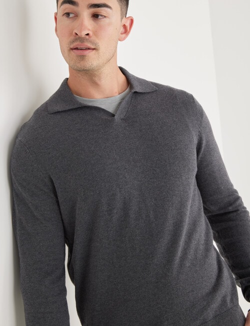 L+L Bond Knit Long Sleeve Polo, Charcoal product photo