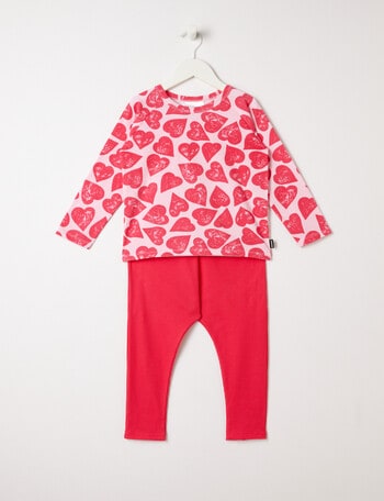 Bonds Big Bonds Love Long Sleeve Knit Waffle Sleep Set, Pink, 2-8 product photo