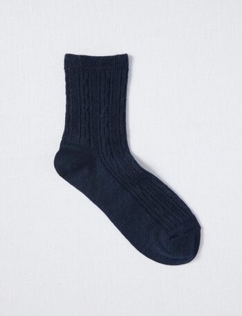 Lyric Wool Blend Cable Q Crew Socks, 1- Pack, Navy Marle, 4-11 product photo