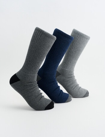 Chisel Cushioned Foot Casual Crew Sock, 3-Pack, Navy & Grey product photo