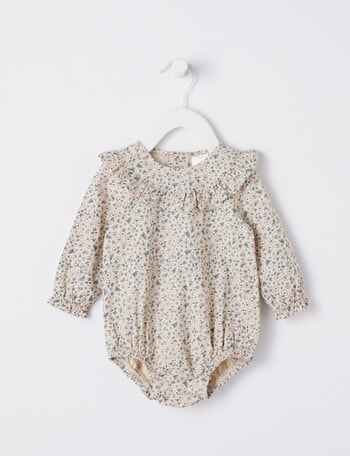 Teeny Weeny Floral Woven Romper, Sand product photo