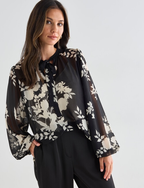 Whistle Opulent Floral Blouse, Black Ivory product photo View 06 L